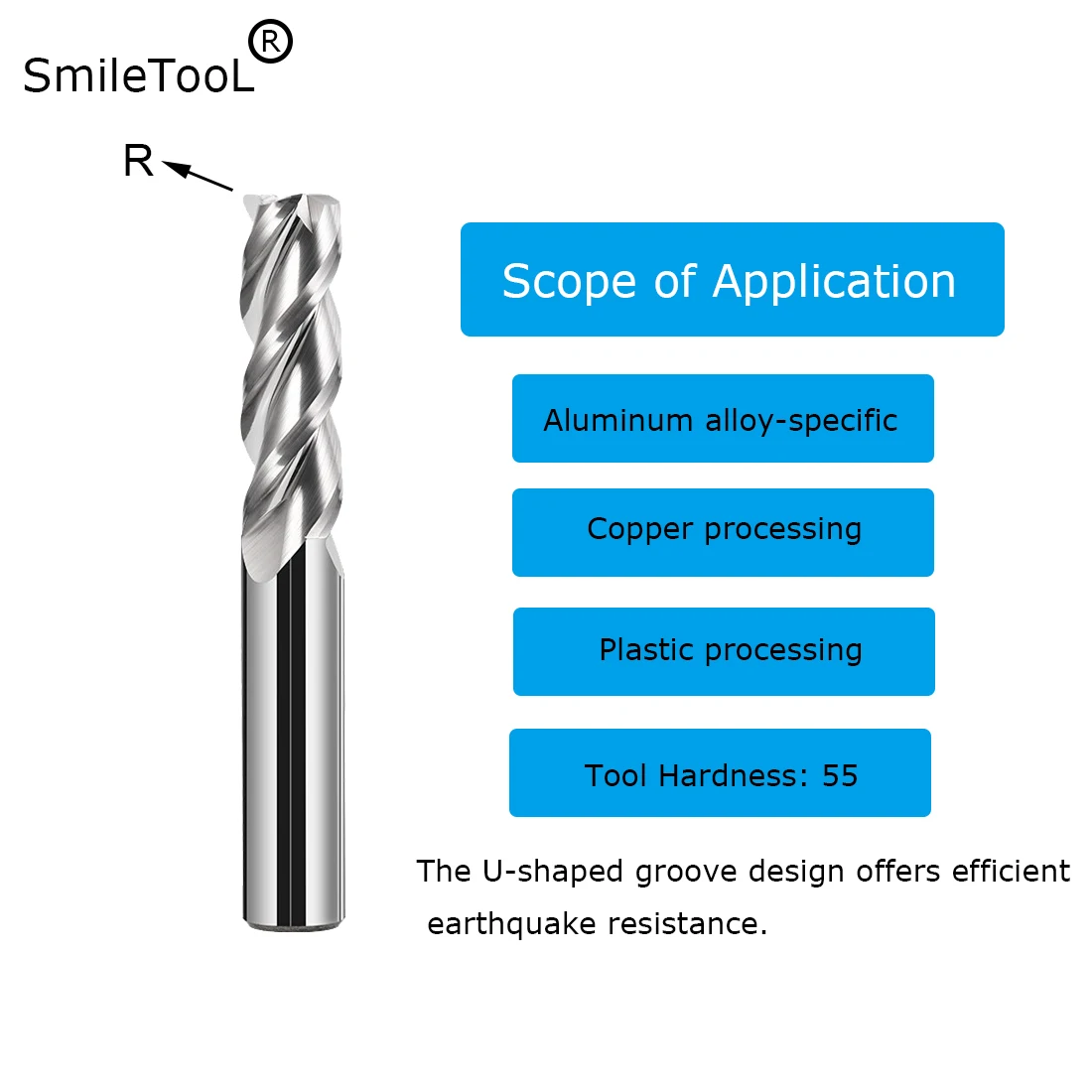 SmileTooL HRC55 3 Flute Solid Carbide Bull Nose End Mill Radius End Mill Specialized for CNC Aluminum Processing