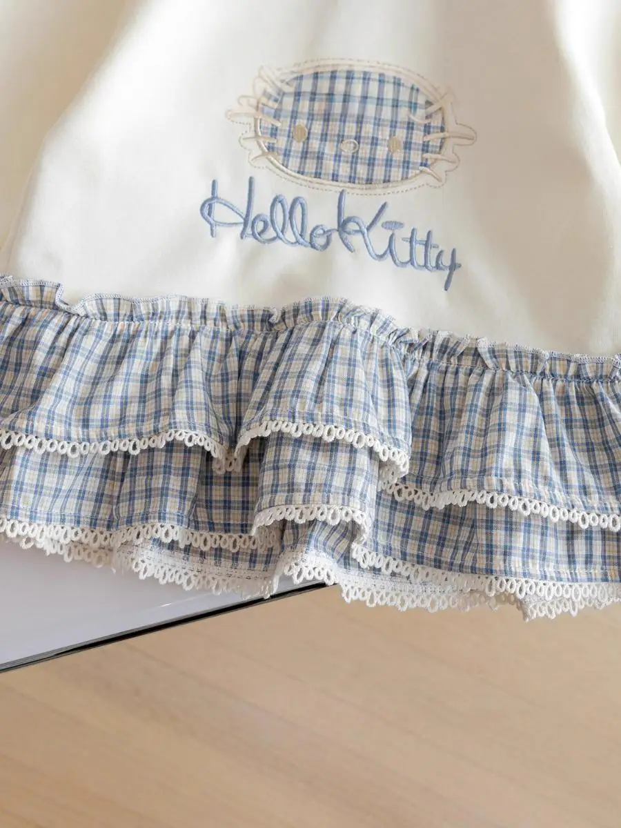 Conjunto de Ropa para Niñas con Sudadera Bordada de Dibujos Animados y Falda con Dobladillo de Encaje Floral para Primavera/Verano