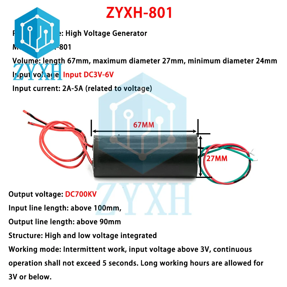 DC 3.7V-7V DC 6V-12V bis 20KV 700KV 800KV High Voltage Generator Boost Step Up Module Pulse Arc Generator Ignition Coil Module