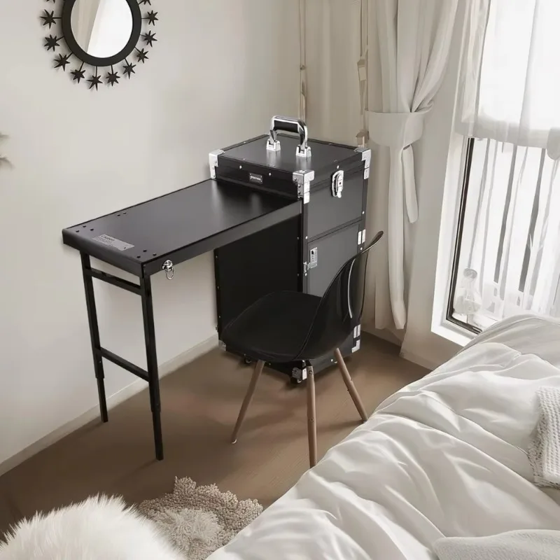 

Rolling Manicure Table Foldable Nail Table Makeup Train Case with Desk Cosmetic Trolley Travel Storage Organizer