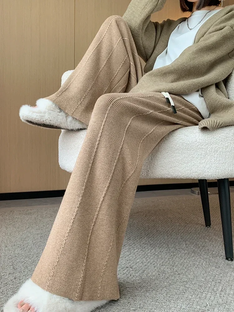 Hoge Taille Warme Kasjmier Broek Vrouwen Casual Zachte Comfort Gebreide Broek 2024 Herfst En Winter Nieuwe Witte Broek Voor Dames