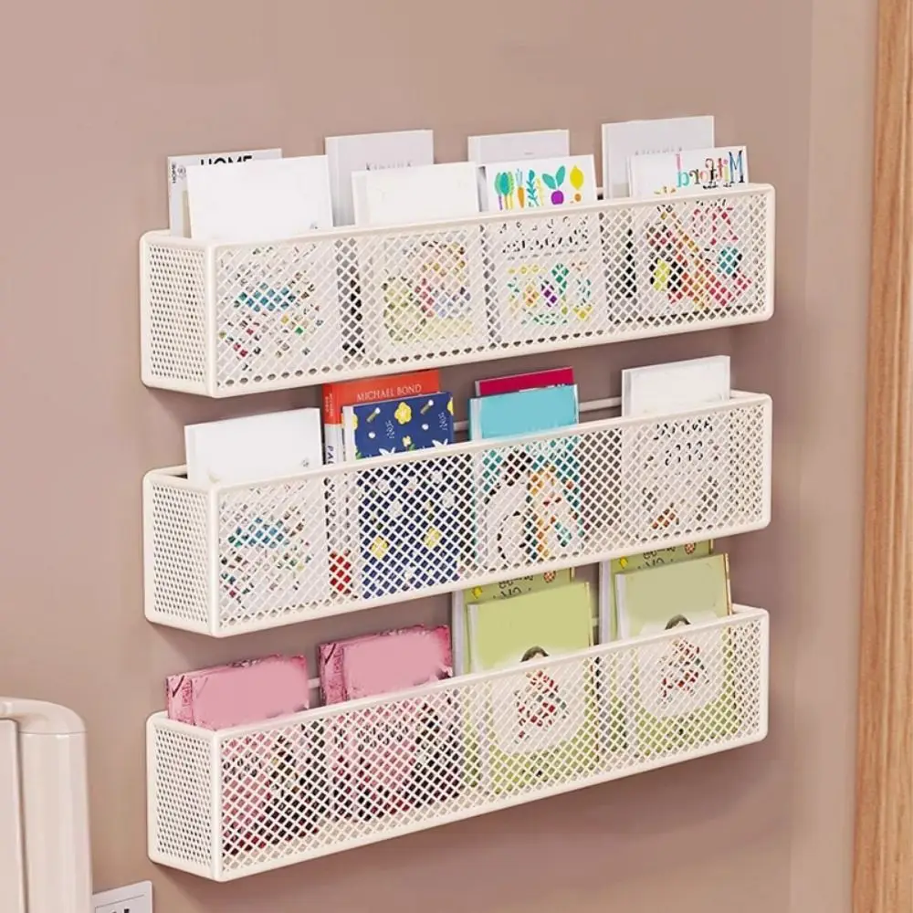 

Durable Metal Picture Book Sorting Rack Punch Free Ultra Narrow Art Bookshelf Space Saving Picture Book Storage Rack School