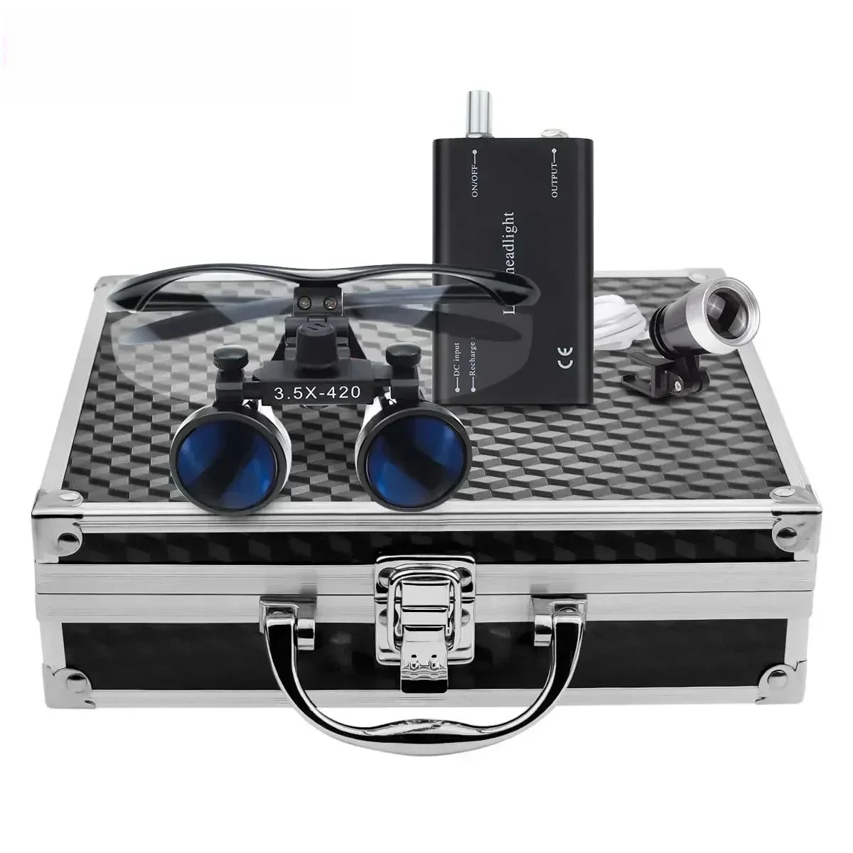Dental Medical Head Mounted Magnifying Glasses with Built-in Headlights and Optical Glass Lenses for Oral Surgery Dental Tools