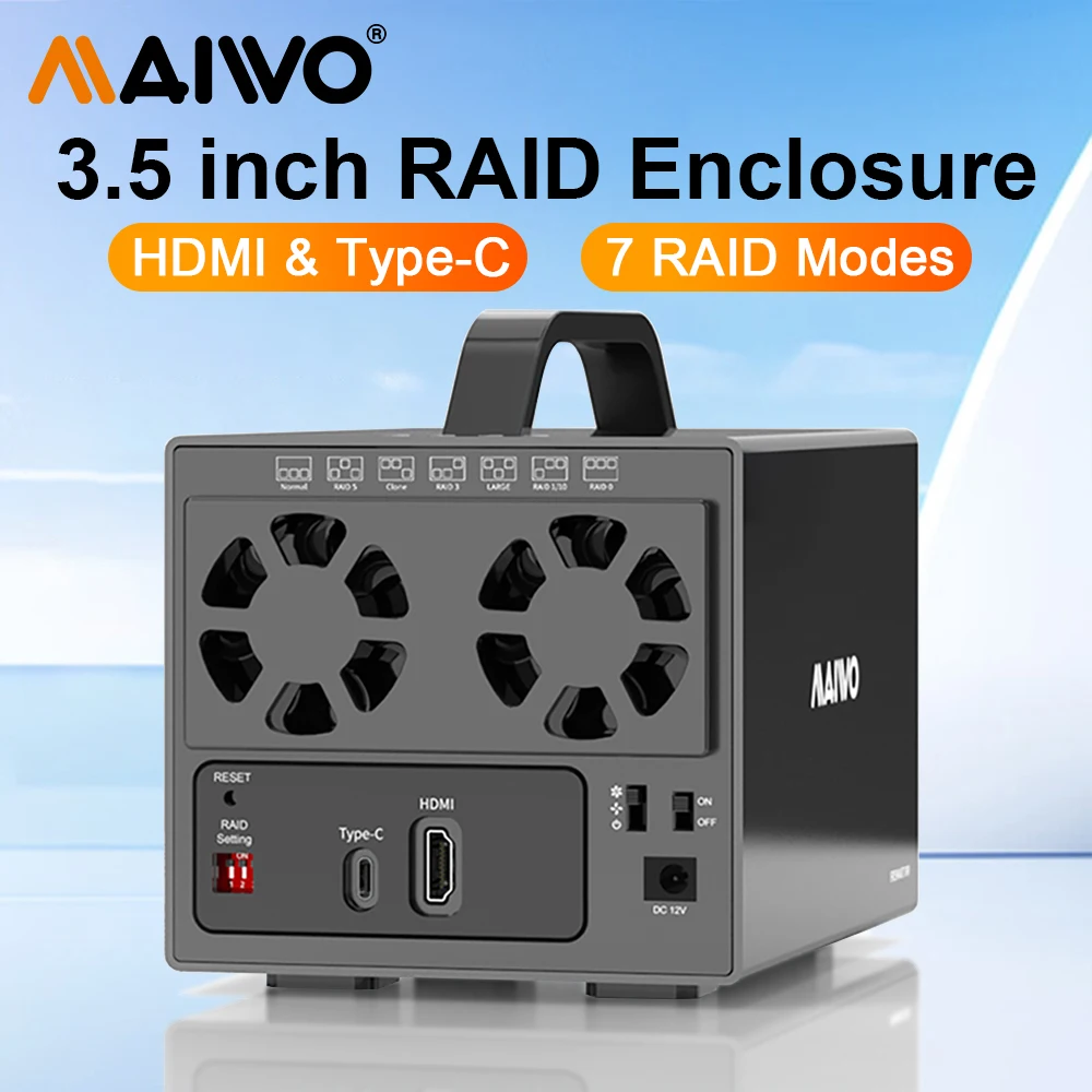 MAIWO 4 Bay 3.5'' SATA Hard Drive Docking Station Type-C 7 Raid 3.5 Inch HDD Enclosure with Two Fans 4K HDMI Port 96TB Expansion