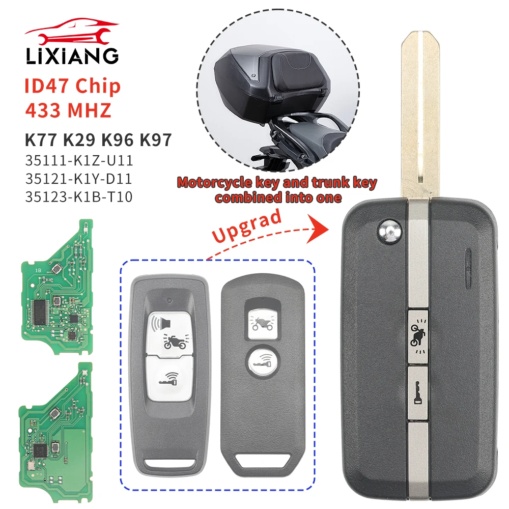 LIXIANG 433.92MHz 47 Chip For Honda PCX160 2021-2023 Motorcycle Remote Key  35111-K1Z-U11 / Motorcycle Scooter K77 K29 K96 K97
