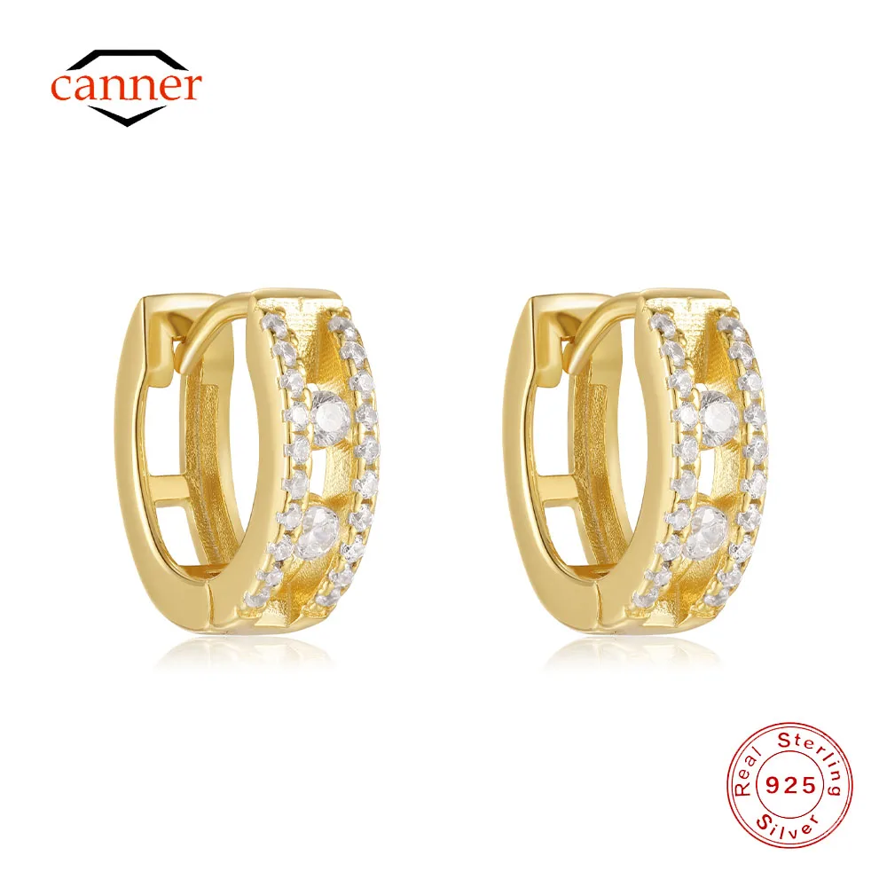 

CANNER 925 Sterling Silver H-shaped Zircon Hoop Earrings For Women 18K Gold Ins Light Luxury Earrings Fine Jewelry Party Gifts