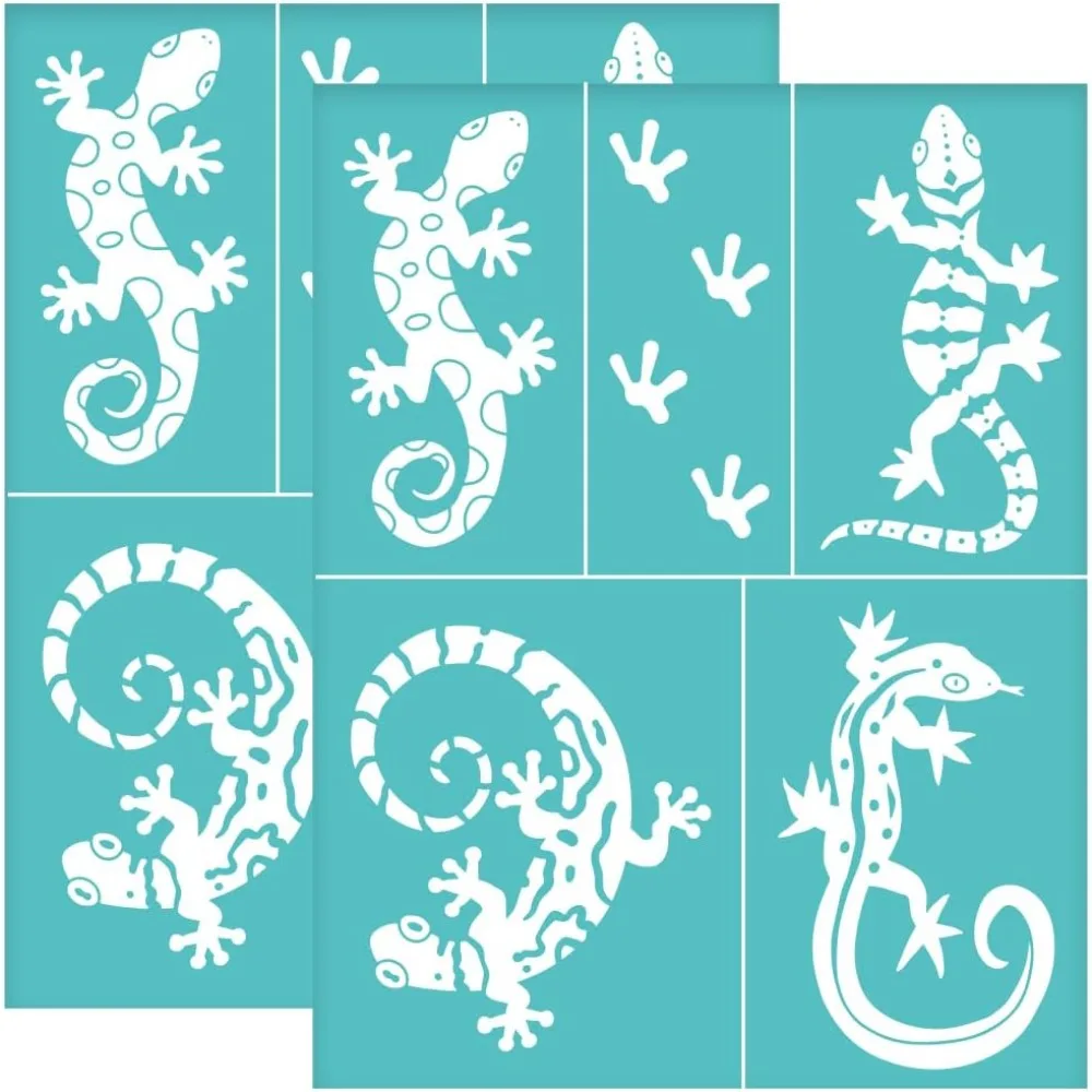 

2Pcs 8.6x11 Inch Lizard Self-Adhesive Silk Screen Printing Stencil 4-Style Lizard Silk Screen Stencil Lizard Footprints Reusable