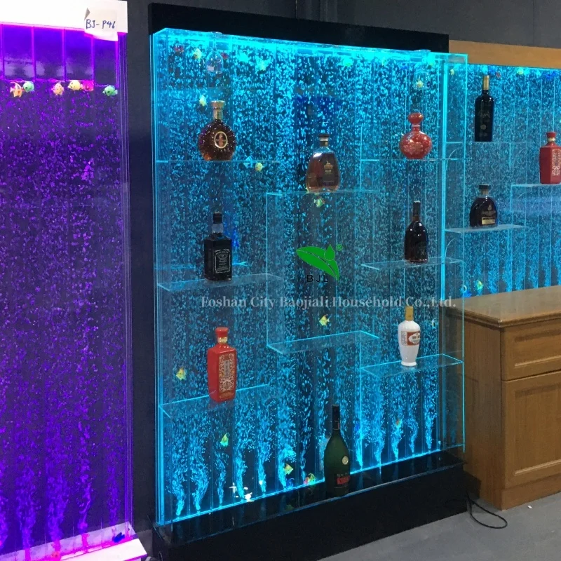 Custom.mo Dern bar furniture colorful light led changing acrylic water bubble wall bar display wine cabinet