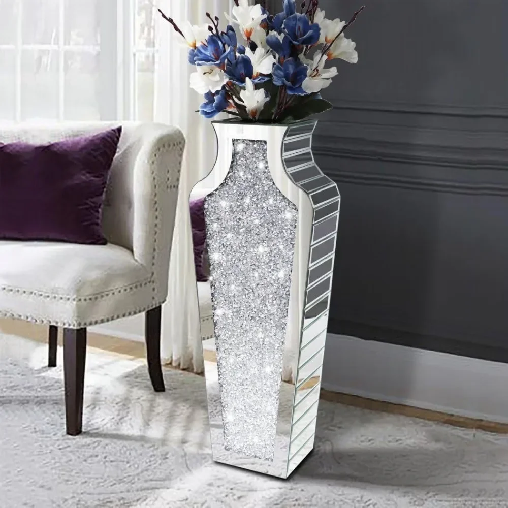 Room Decor Crystal Silver Glass Decorative Mirror Vase Large Size Luxury for Home Decor. Can’t Hold Water Decorations Decoration