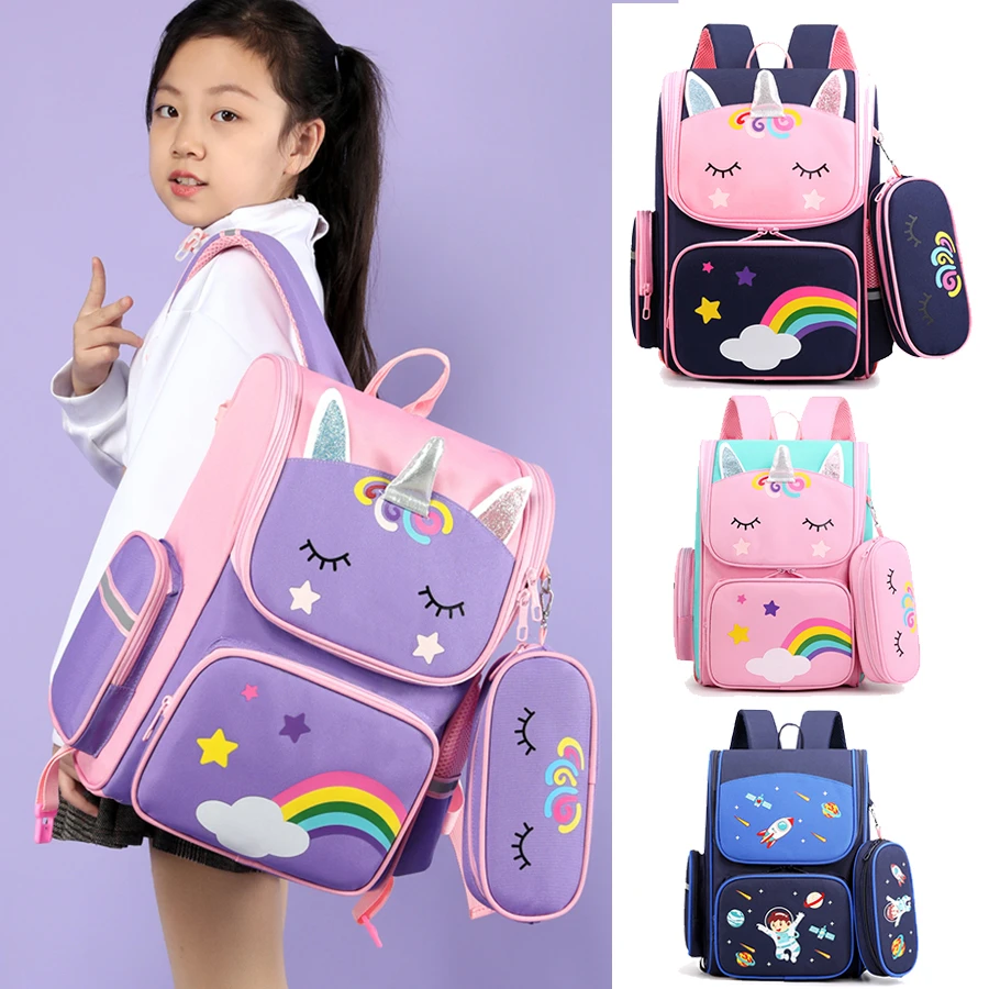 Cartoon Unicorn Student Children School Bags Girls Cute Kids Backpack Lightweight Waterproof School bags with pencil case