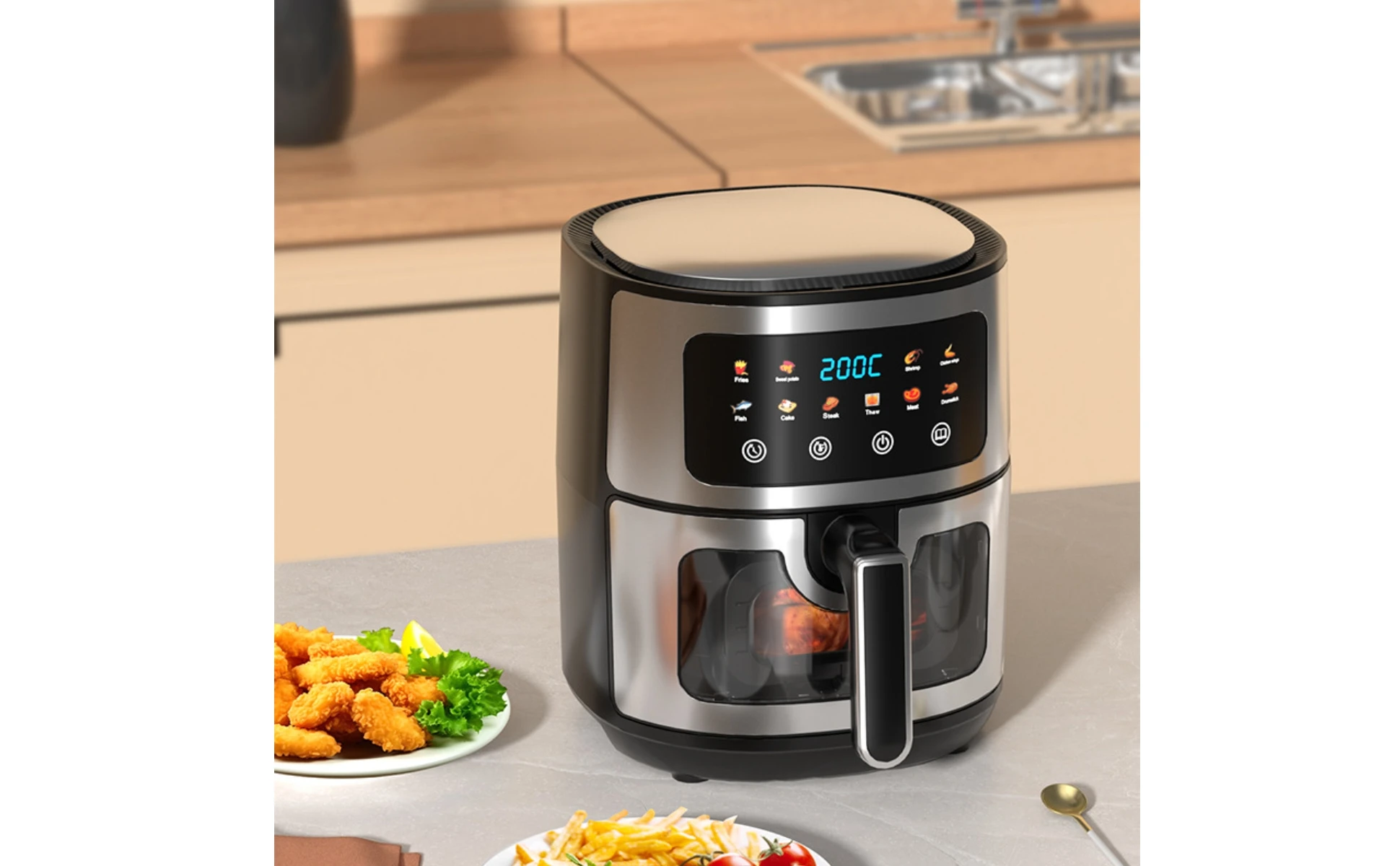6 L Air Fryer Viewing Window Digital Fryer Countertop Cooker Temperature Display Kitchen Appliance Press Controls 6 L Air Fryer Viewing Window Digital Fryer Countertop Cooker Temperature Display Kitchen Appliance Press Controls