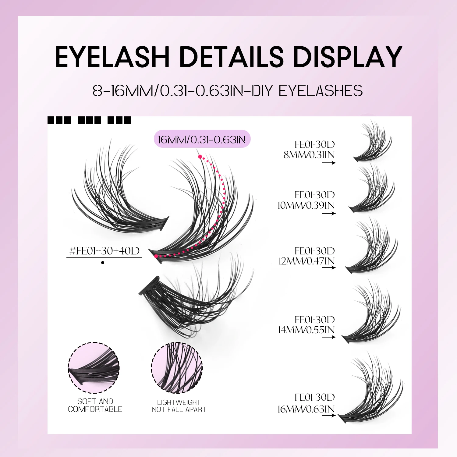 GROINNEYA Wimpern-Cluster-Set mit natürlichen Katzenwimpern, Wimpernbindung und Versiegelung, Cluster-Set, geflügeltes Ende, Auge, längliches DIY zu Hause – Detail 3