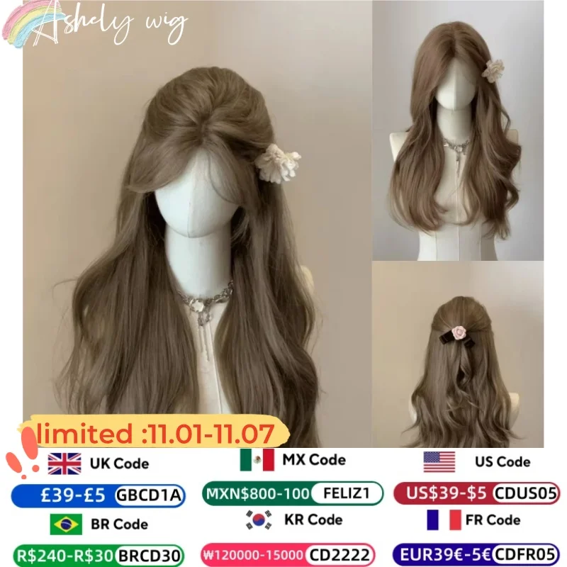 

Ashely Wigs for Women Brown Long Curly Hair Big Wave Wig Natural Curls Headband Lolita Wig Heat Resistant Cosplay Synthetic 가발