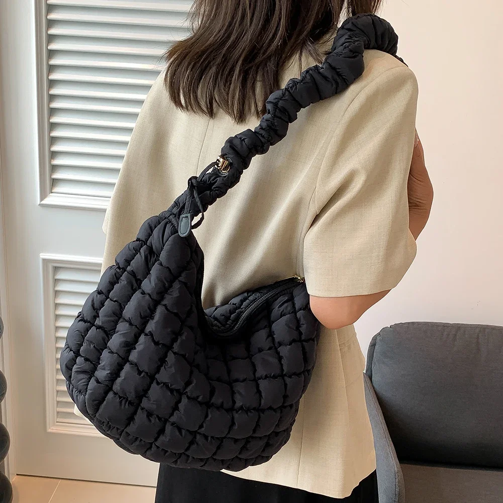 Lattice Pattern Shoulder Crossbody Bags Pleated Bubble Handbags Women Large Capacity Tote Bags Padded Ladies Quilted Shopper Bag