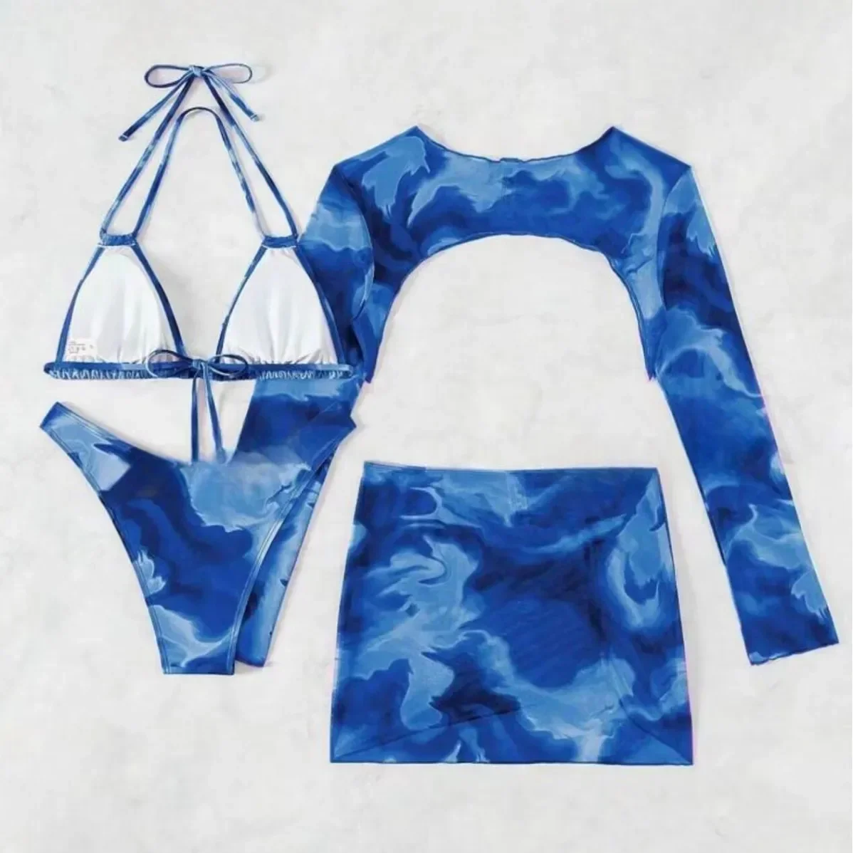 セクシーで鮮やかな4点セットビキニ、セパレートタイプのレディース水着、中国本土からのトレンディなビーチウェア、ウィッシュでベストセラー商品