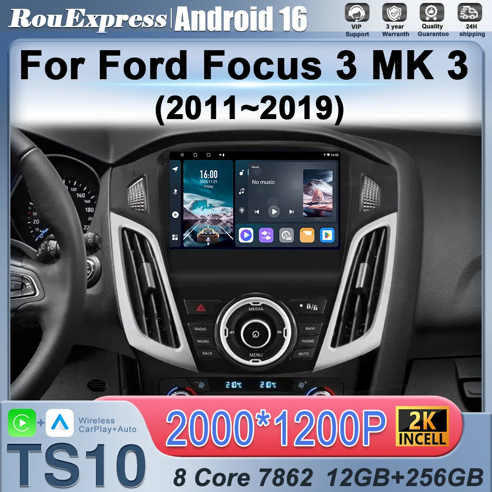 Android Auto Stereo For Ford Focus 3 MK 3 2011 - 2019 Car Radio Multimedia video Player Head Unit Navigation 2Din DVD Bluetooth