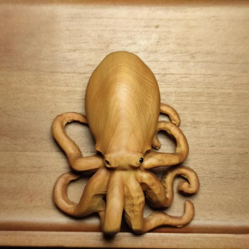 

Japanese boxwood hand carved octopus fish Figure statue netsuke collectable Decoration gift