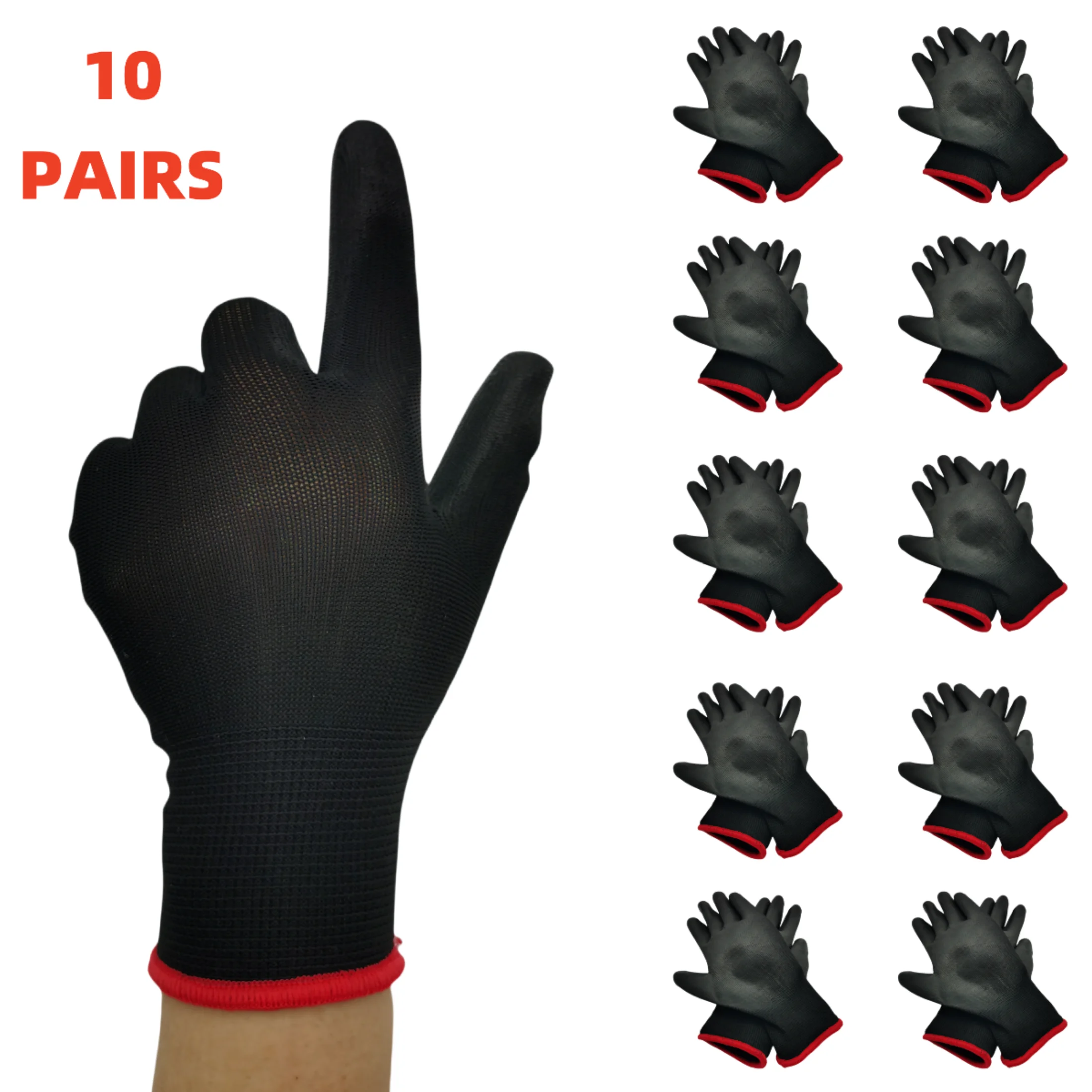 10 Pairs PU Coated Work Gloves - Non-Slip Durable Breathable Unisex Safety Gloves for Heavy Duty Use