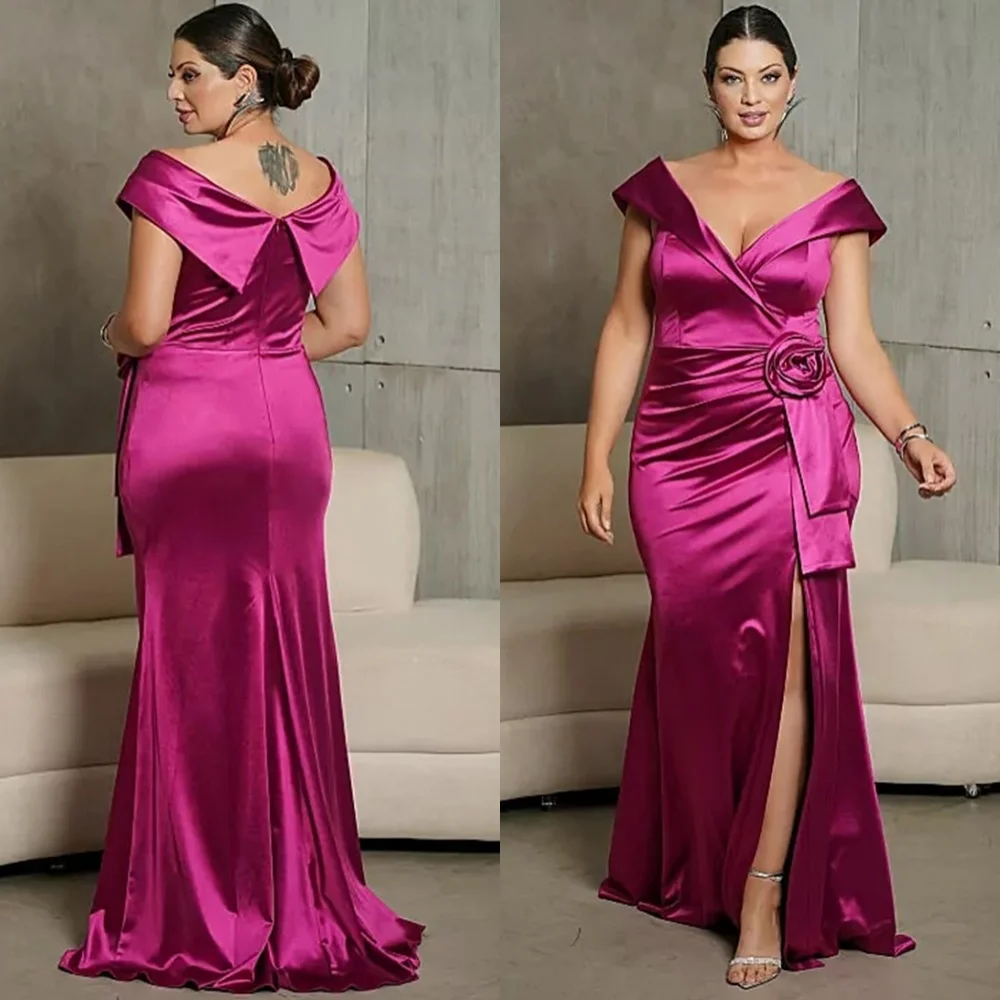 

Customized Mermaid Luxury Satin Evening Dresses Modern Off the Shoulder Flowers Homecoming Dresses Temperament Prom Dress
