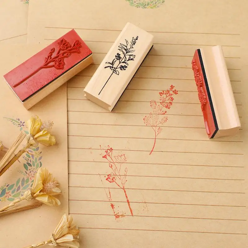 Vintage Flower Plant Series Seal Stamp DIY Craft Wooden Rubber Stamps For Scrapbooking Stationery Scrapbooking Stamp-Pad Ink