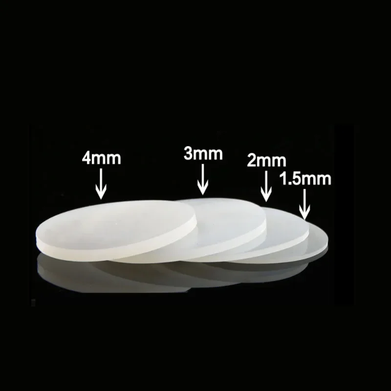 White Solid Round VMQ Silicone Rubber Sheet Seal Gaskets Pad Dia 5-150mm Thick 0.5-8mm 1/2/5pcs