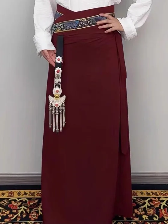 

Тибетская юбка с запахом и двойным рукавом для танцев Лхаса, этнического выступления Гуожуан