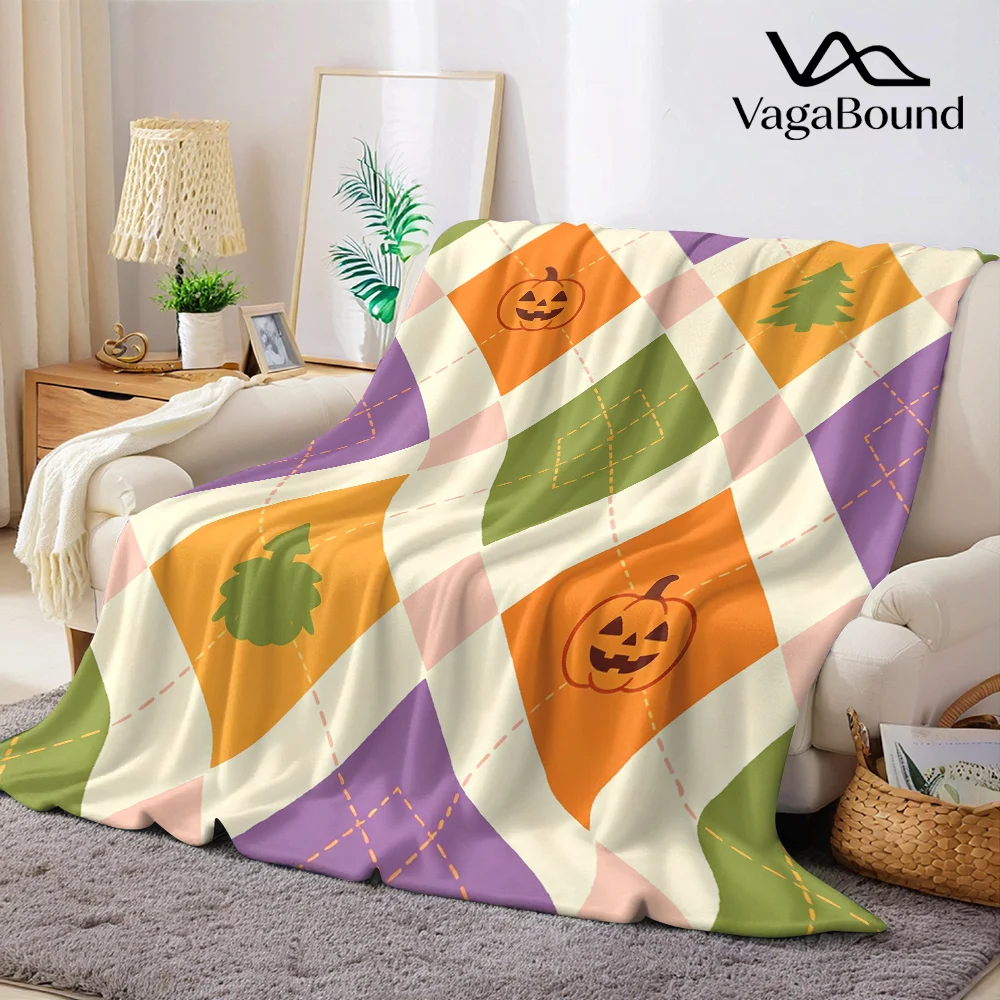 Halloween Argyle Diamond Flannel Blanket Warm Soft Halloween Christmas All-Season Couch Decorative Cozy Warm Gift