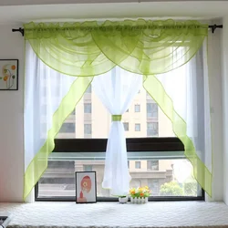 Color Blocking Splicing Style Voile Curtain, Double Arcuated Valance Curtain for Bedroom Balcony Kitchen