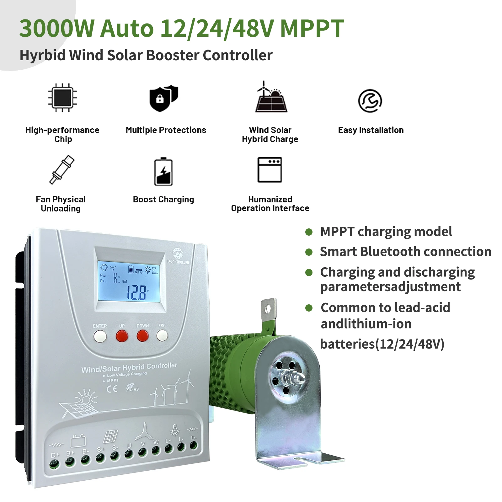 12V 24V 2000W MPPT Hybrid Wind Solar Charge Controller Low wind speed booster regulator For 1000W Wind Turbine 1000W Solar Panel