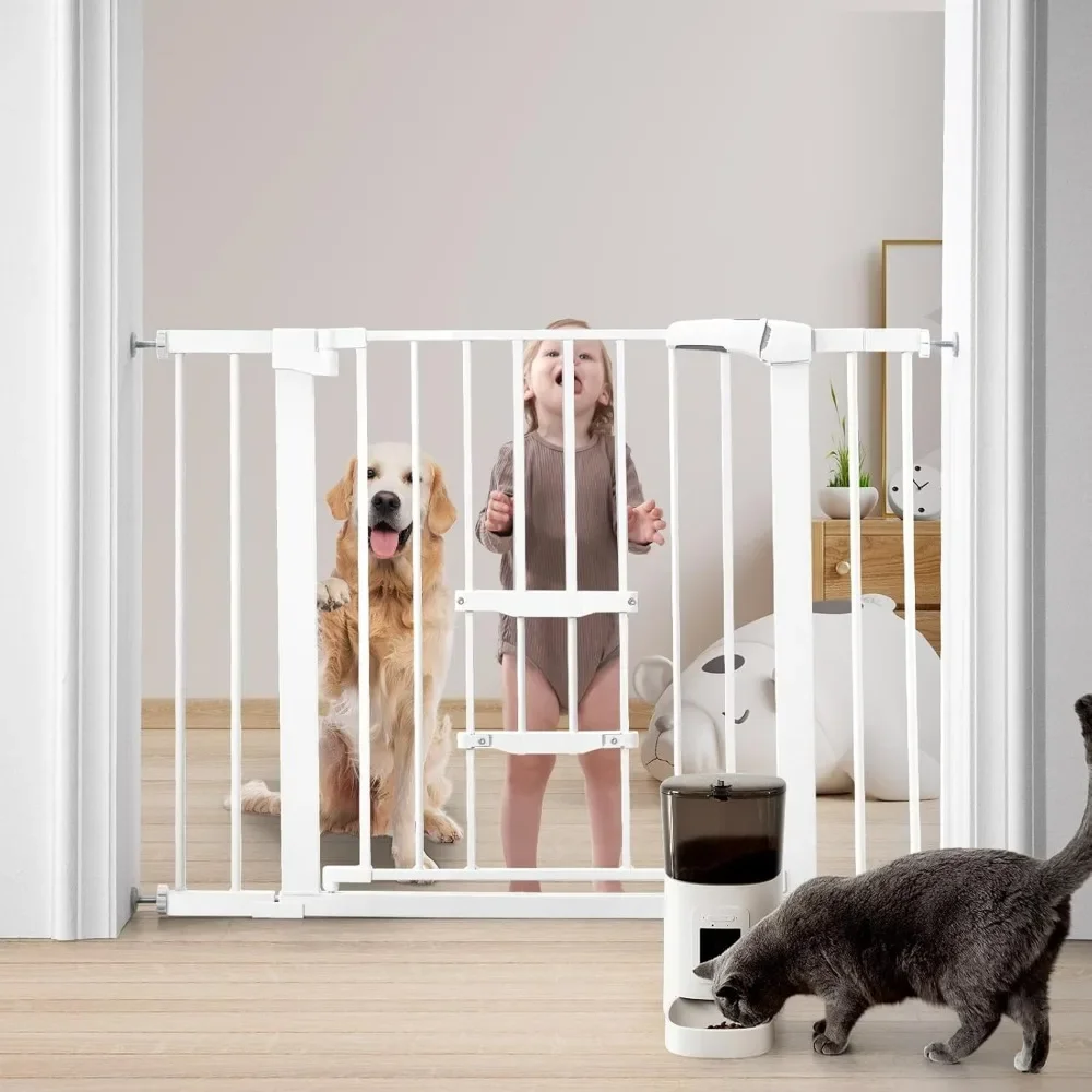 Baby Gate with Cat Door Adjustable, Dog Gate for Stairs, Doorway, House, Kitchen, Pressure Mounted