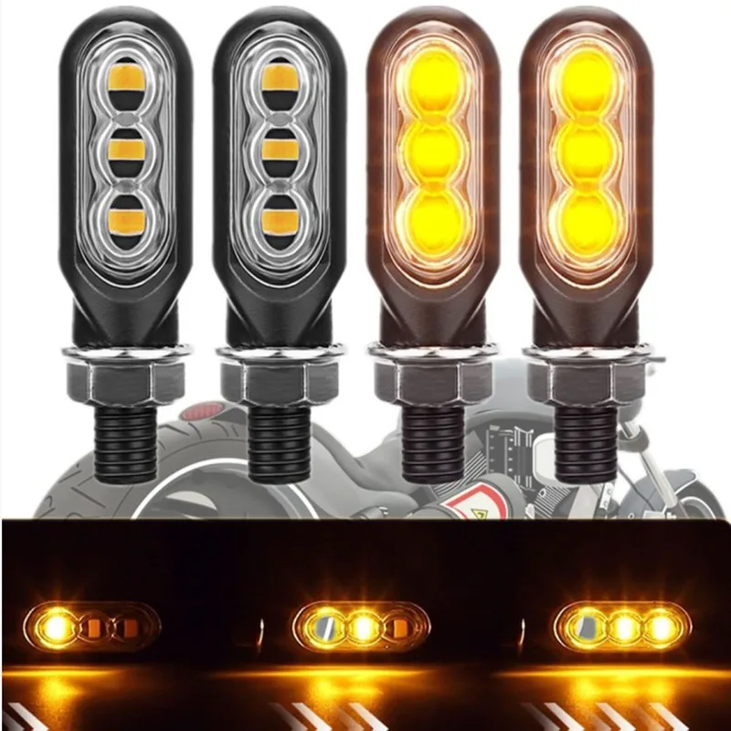 Mini Motorcycle LED Turn Signal Lights Dynamic Flowing Water Signal Lamp 12V 10mm Break Lamp 3LED Turn Light For Cafe Race
