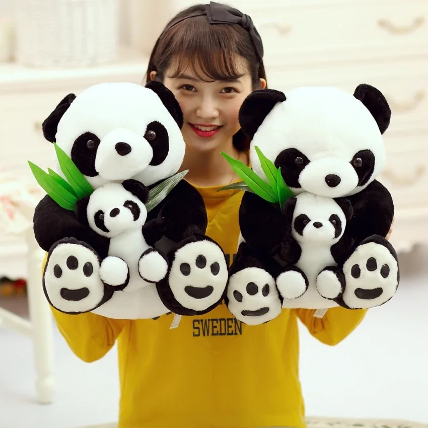 

Cartoon Lifelike Stufeed Chinese Panda Mother And Son With Baby Plush Kids Dolls Soft Hold Pillow Stuffed Toy For children Girls