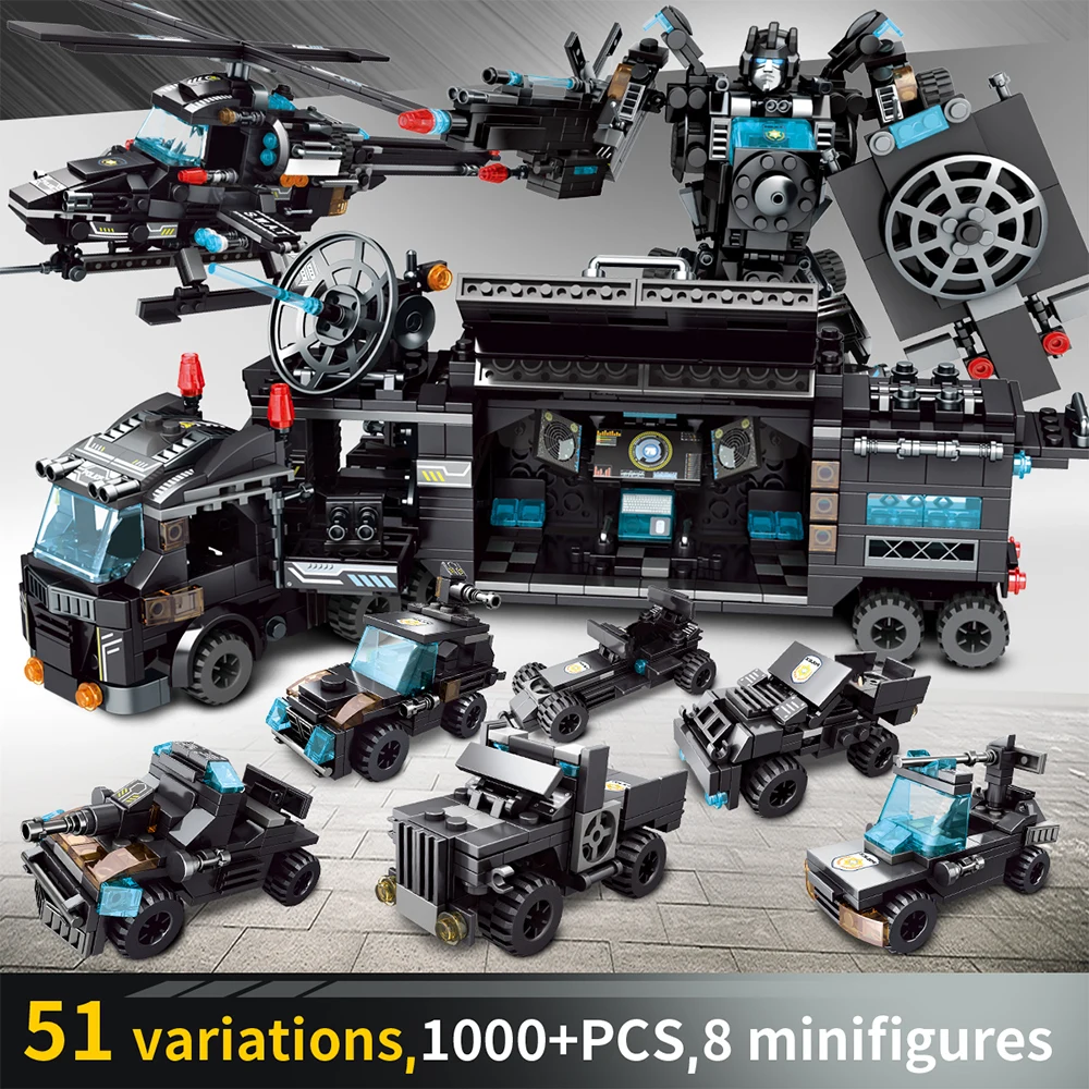 1000+PCS Technic Military Series Police Car Building Blocks Model Construction Toy Birthday Christmas Gift for Boys and Girls