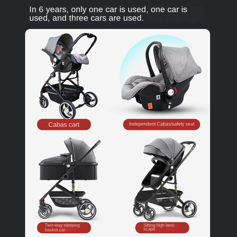 Multifunctional Basket Stroller Can Sit Lie Down Light and Fold Two-way High Landscape Four-wheel Shock-absorbing Baby Stroller