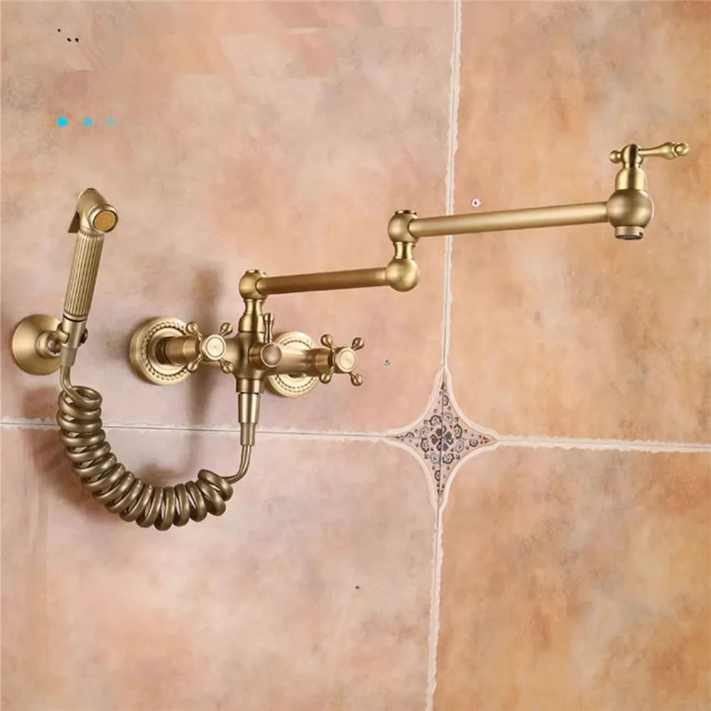 

Antique Bronze Pot Filler Tap Wall Mounted Foldable Kitchen Faucet Hot and Cold Single Hole Sink Tap Rotate Folding Spout Brass
