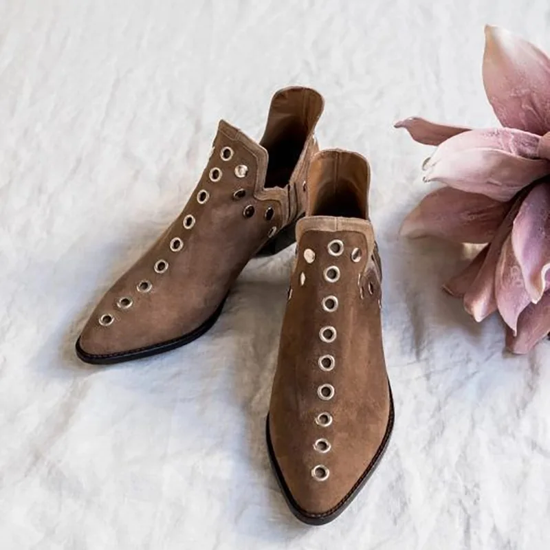 Trend Women's Boots Pointed Toe Rivet Womens Ankle Boots Plus Size 34-43 High Heels Hot Sale New Shoes for Women High Quality