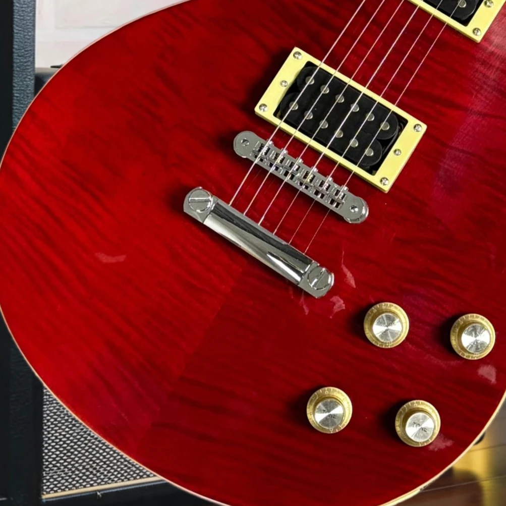LPQ Solid Body Electric Guitar Transparent Wine Red Flamed Maple Top, HH Humbucker Pickups, Warm Long Sustain view 2