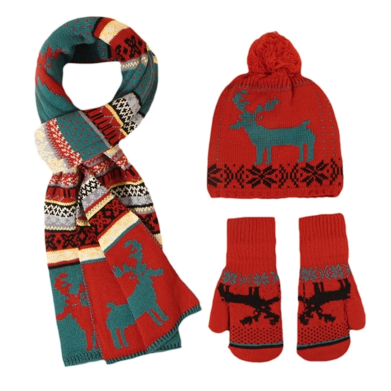 

New Christmas Men Women Scarf Gloves Hat Set Beanie Gloves Long Scarf Soft Warm