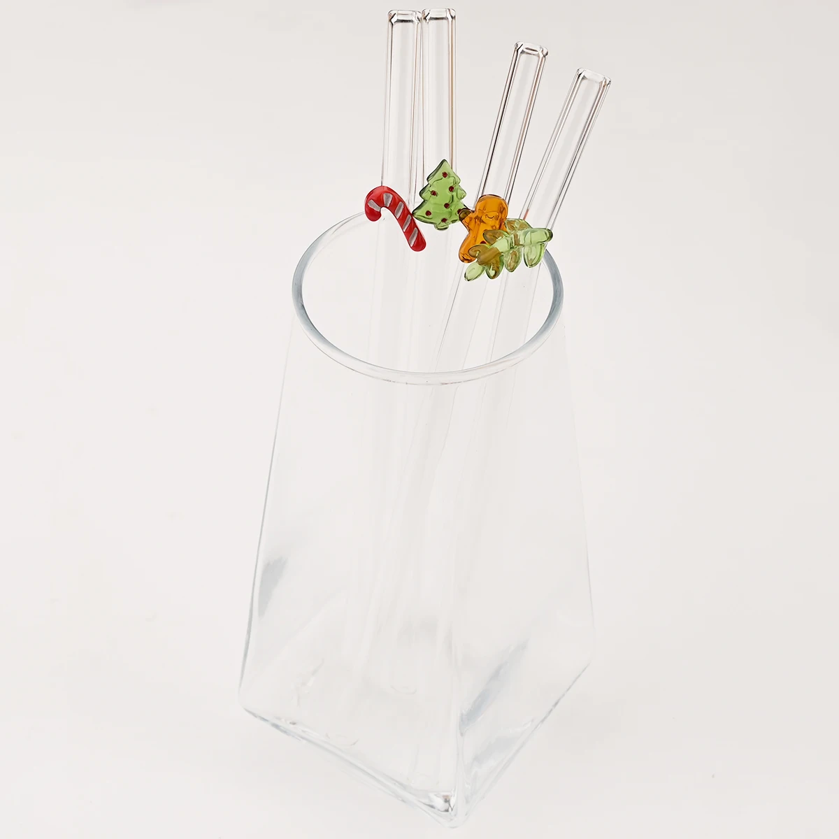 4pcs Christmas Glass Straw Milk Tea Juice Cocktail Straw with Brush High Borosilicate Glass Straw Set Kitchen Bar Accessories