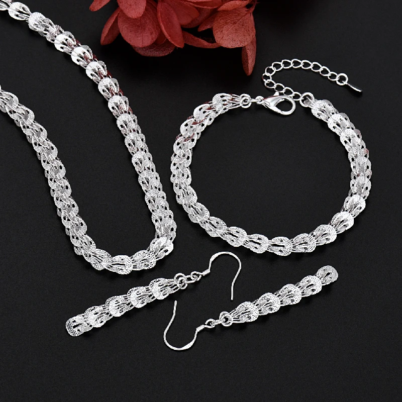 

925 Sterling Silver Charms Earrings Necklace Bracelet Love Jewelry Cute For Women Chain Set Wedding Gift