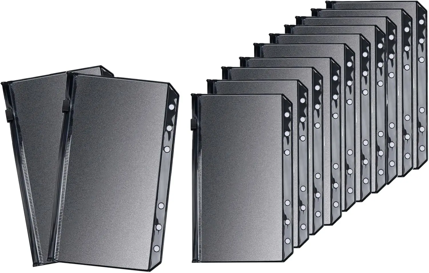 

12pcs A6 Binder Pockets PVC Cash Envelopes Budget Money Zipper Pouch Reusable Envelopes for Cash Stuffing Wallet Inserts 6 ring