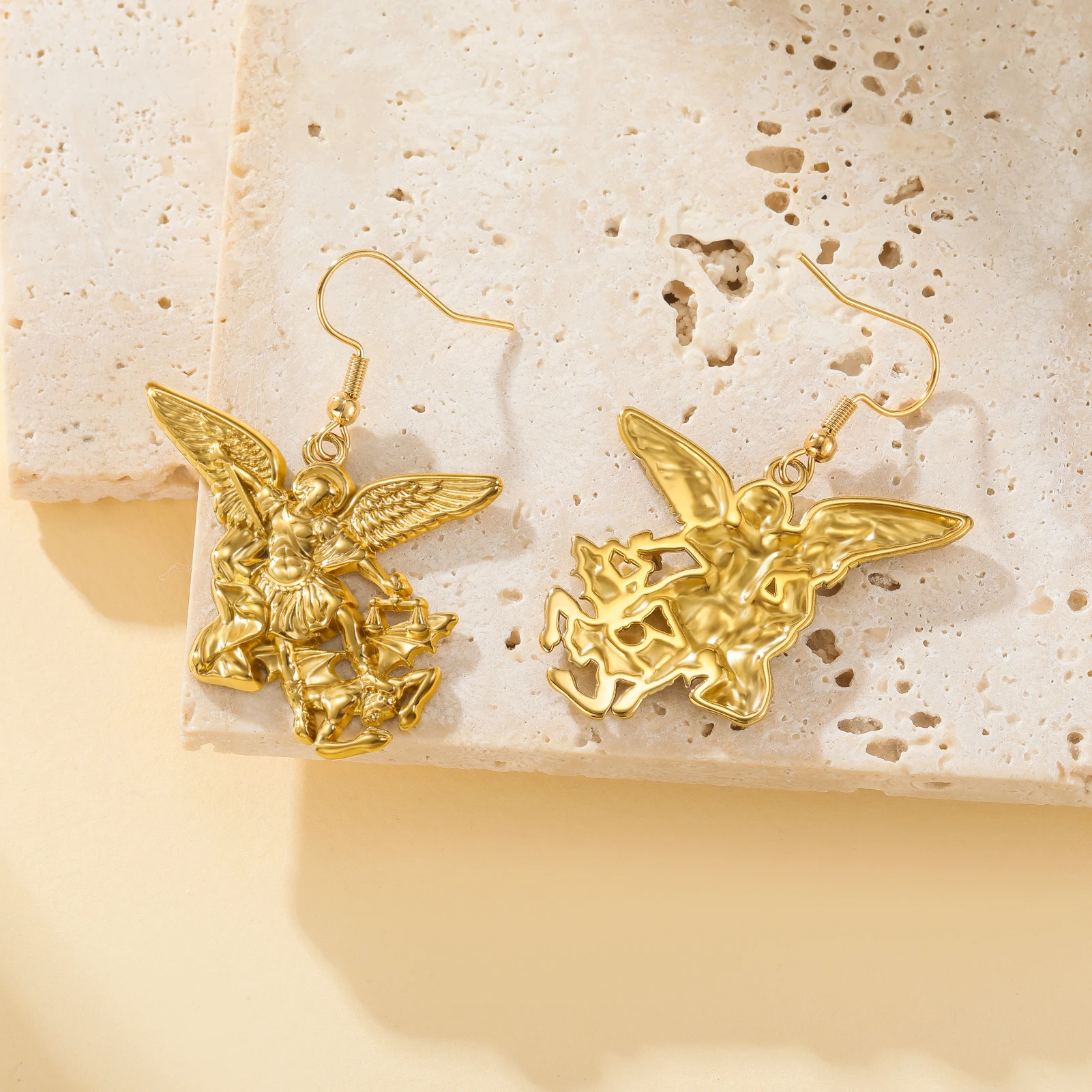 Vintage Archangel Saint Michael Dangle Hook Earrings Women Catholic Religious Spiritual Protective Amulet Statement Jewelry Gift
