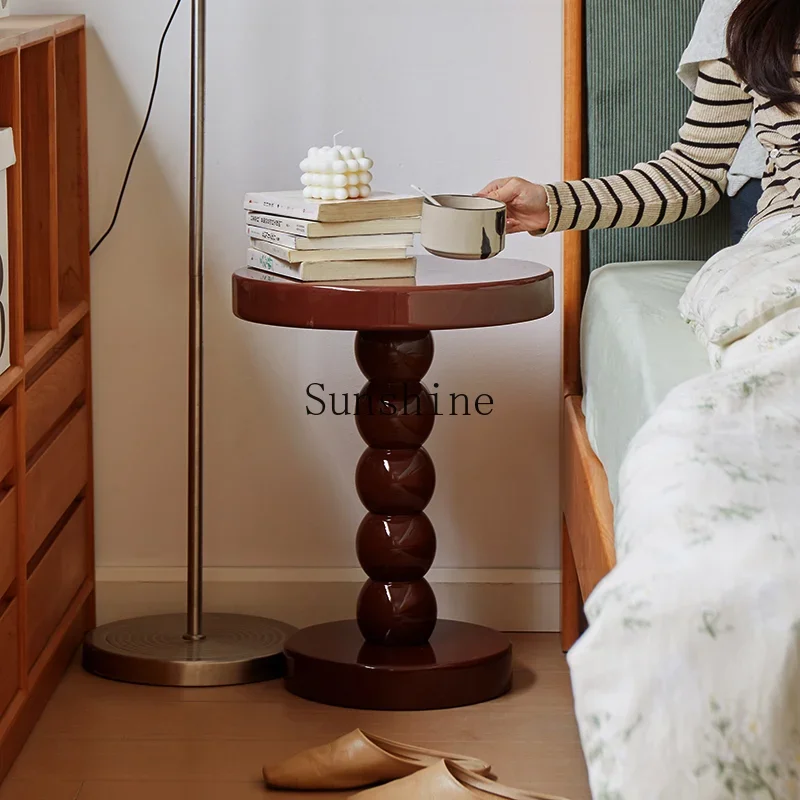 French retro bedside table simple wind mobile living room balcony solid wood round shelf