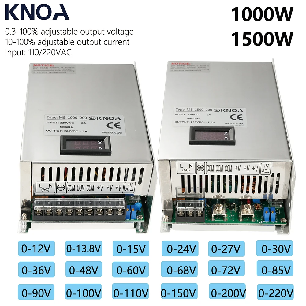 

MS1000W 1500W Adjustable Power Supply Digital Display AC-DC 12V 13.8V 24V 27V 30V 36V 48V 60V 72V 85V 110V 150V 220V SPMS CC/CV
