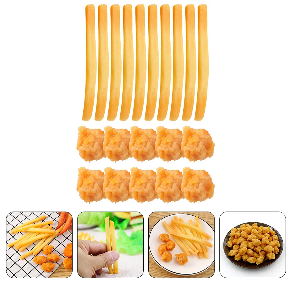 20 Pcs Snack Model Artificial French Fries Faux Toy Chicken Popcorn Food Simulation Pvc Kitchen