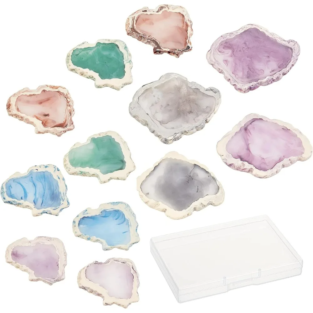 1 Box 12Pcs Agate Light Table Slices Imitation Resin Crystals Stones Irregular Half Drilled Beads Polished Agate making kit