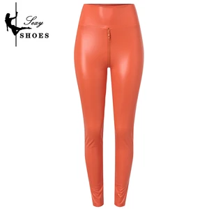 Frauen mit zwei Reißverschlusshosen von Frauen, schwarz, mattes Leder, exotische Körperconhose, Netlook -Nachtclub -Leggings, sexy, groß, große Größe 8 Hauptverkaufshosen mit Eröffnung - №5