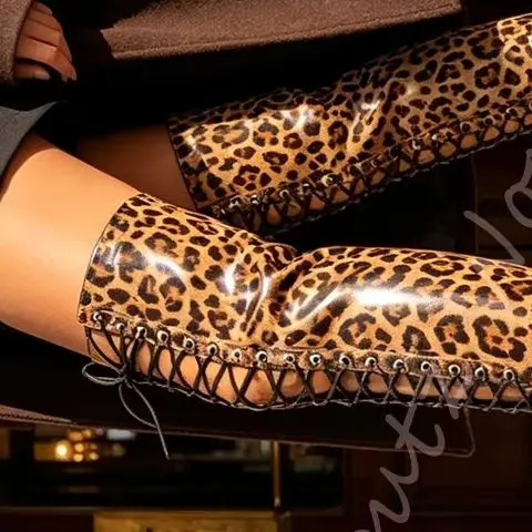 Front Lace Up Boots Over The Knee Leather Cutout Pointed Toe Stiletto Women Side Zipper Goth Streetwear Women Shoes Elegant New