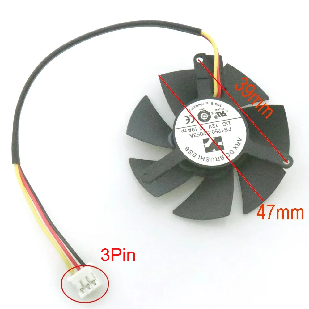 FS1250-S2053A 47mm DC12V 0.19A 3Pin For GIGABYTE GTX1050ti 1050 1030 N710 Graphics Card Cooling Fan