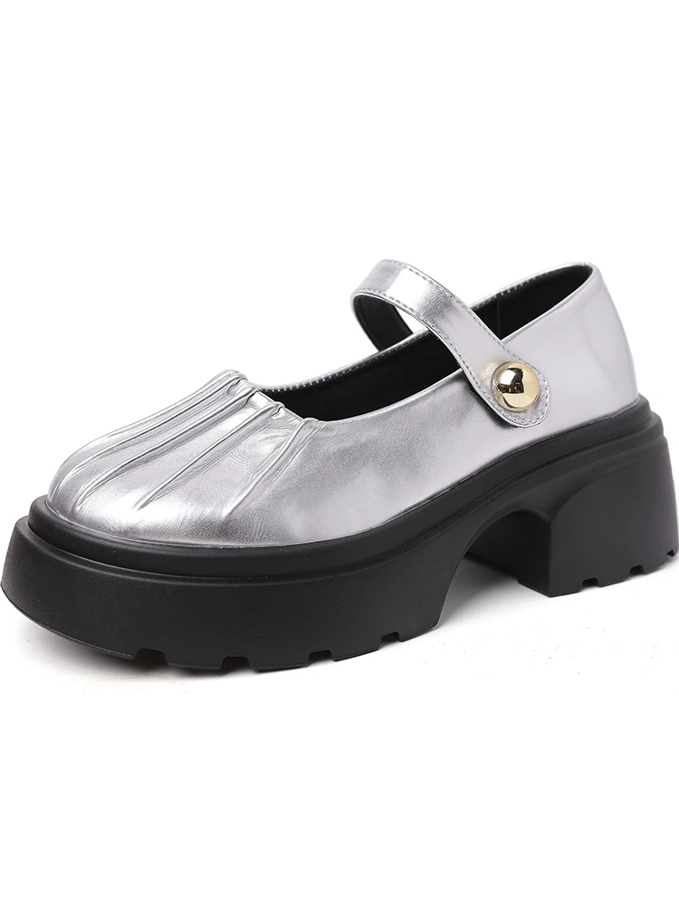 Women's Shoes Fashion Pleated Mary Shoes Spring and Autumn 2023 New Thick Soled Leather Shoes Slip-on Shoe